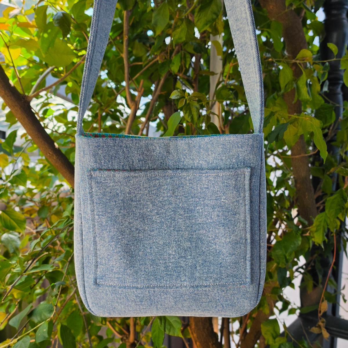 Upcycled Denim Jeans & Pre-loved Fabrics Checkered Handbag