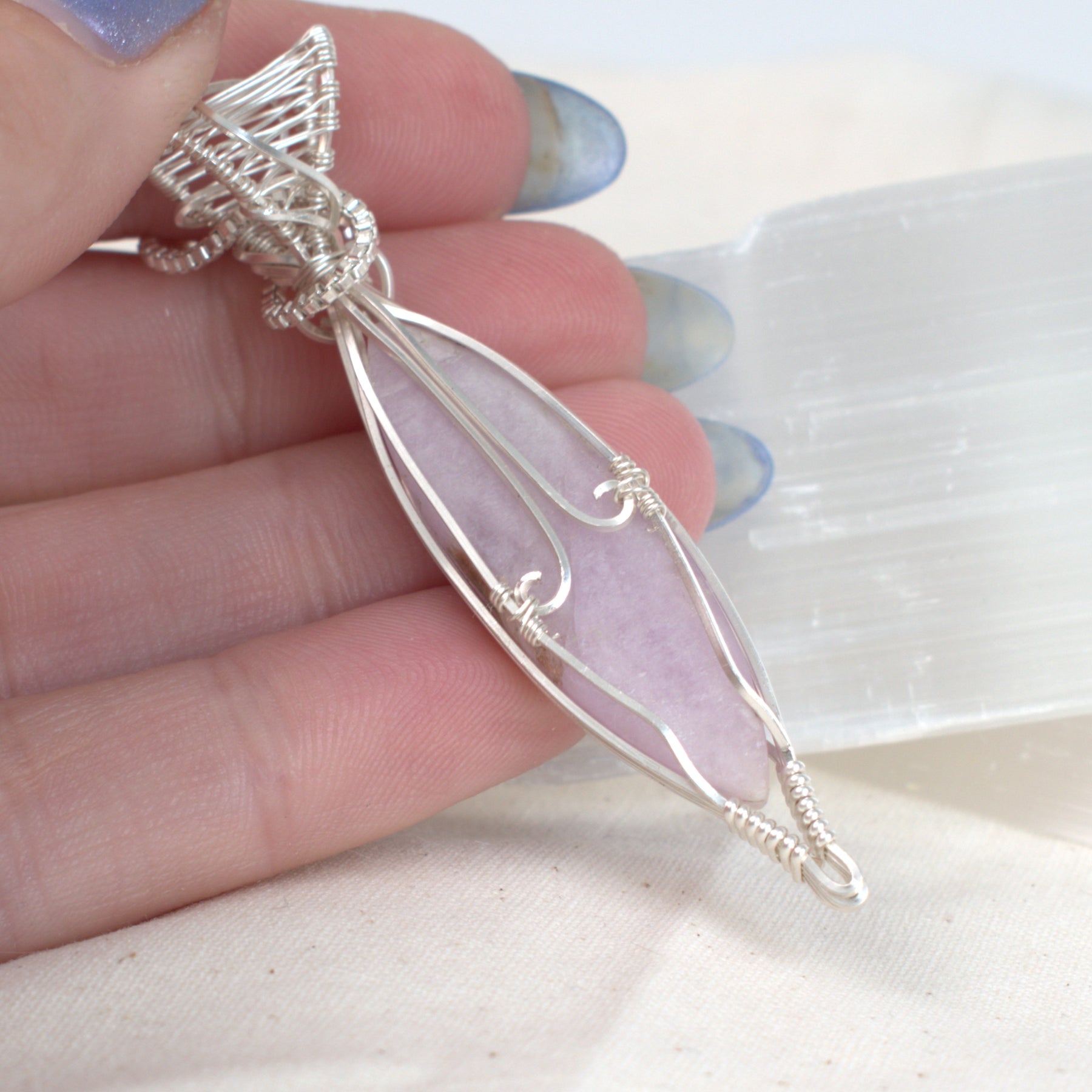Lavender Mist – Wire Wrapped Kunzite Pendant