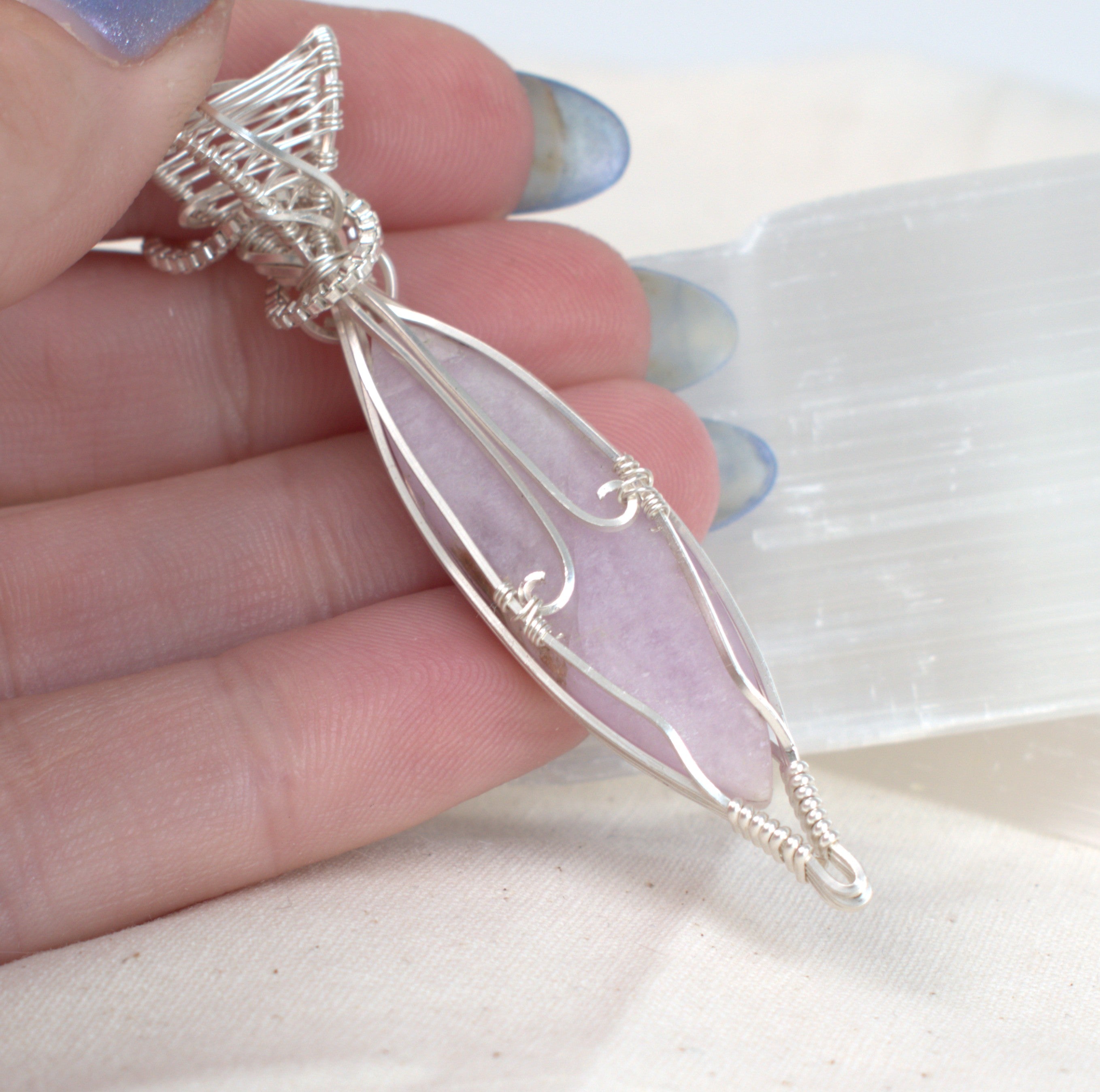 Lavender Mist – Wire Wrapped Kunzite Pendant