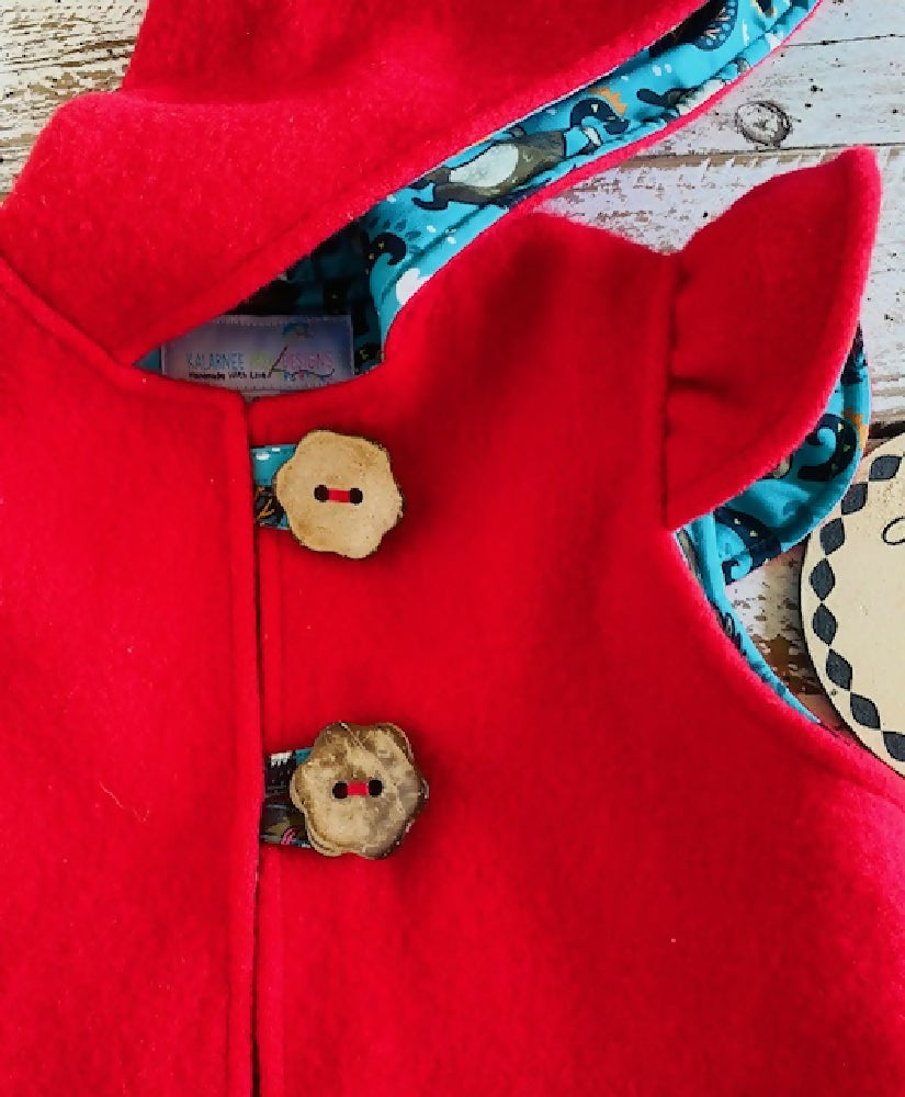"Little Red Riding Hood'' Vintage Wool Blanket Upcycled Vest Size 4