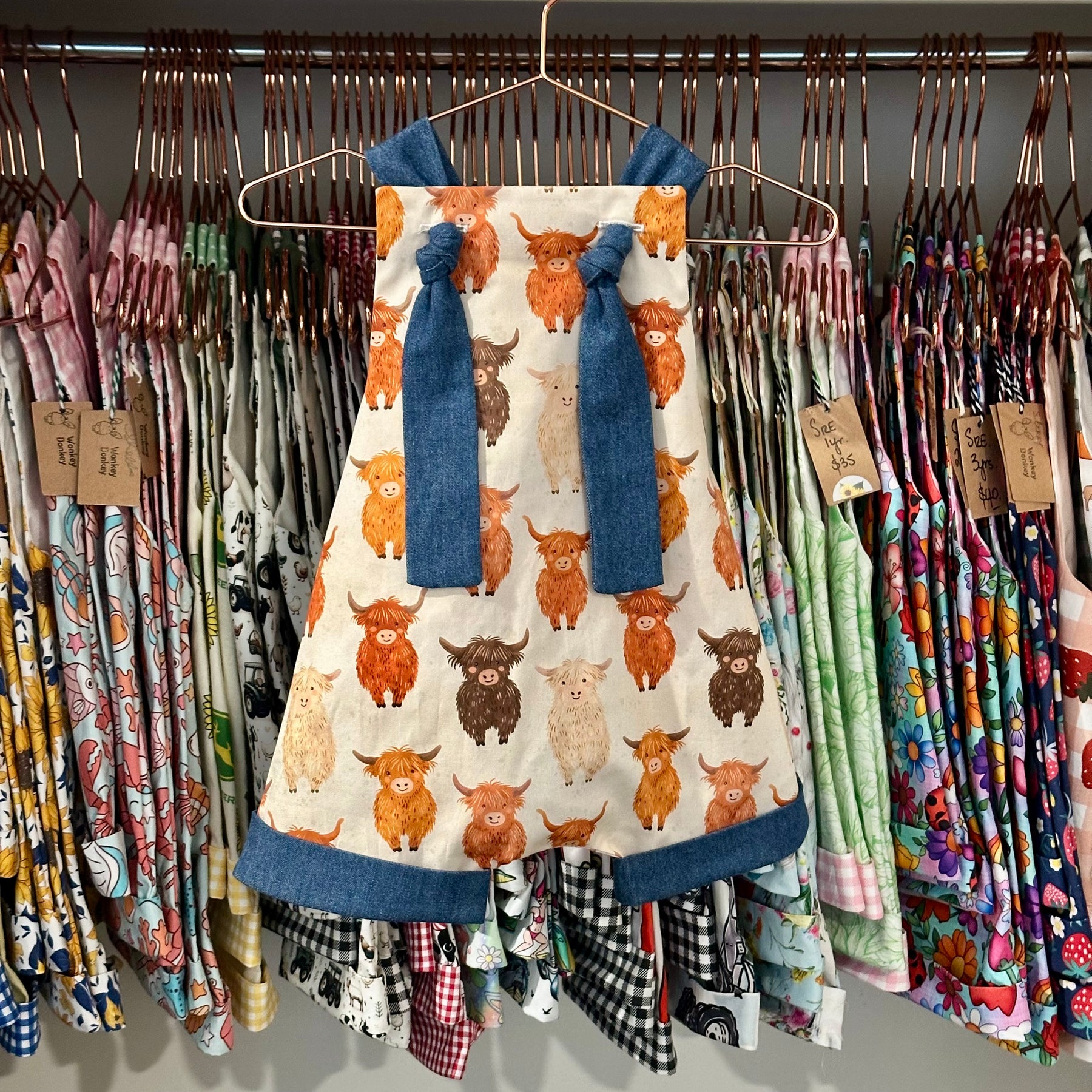 Highland Cow Handmade Overalls | Country Collection