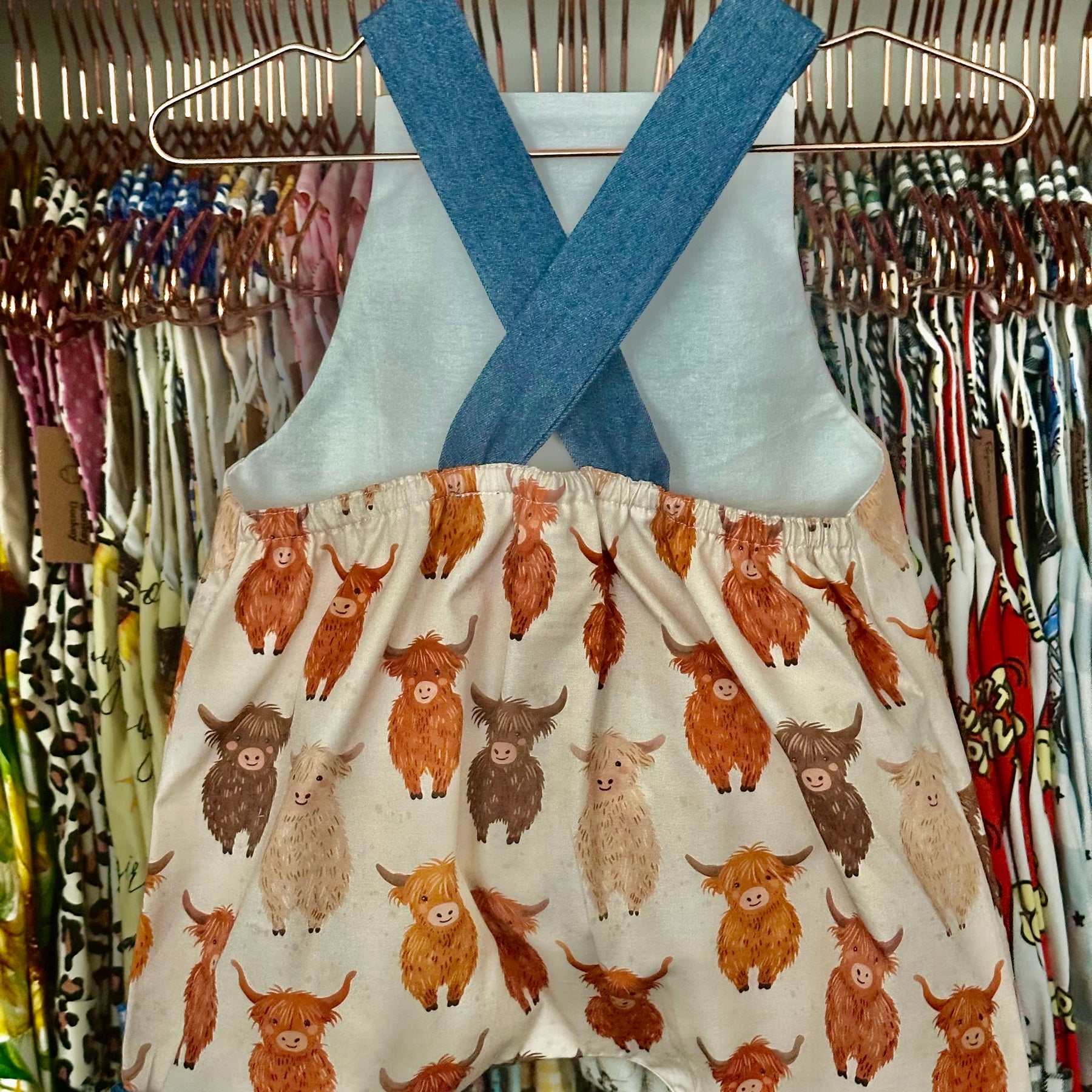Highland Cow Handmade Overalls | Country Collection