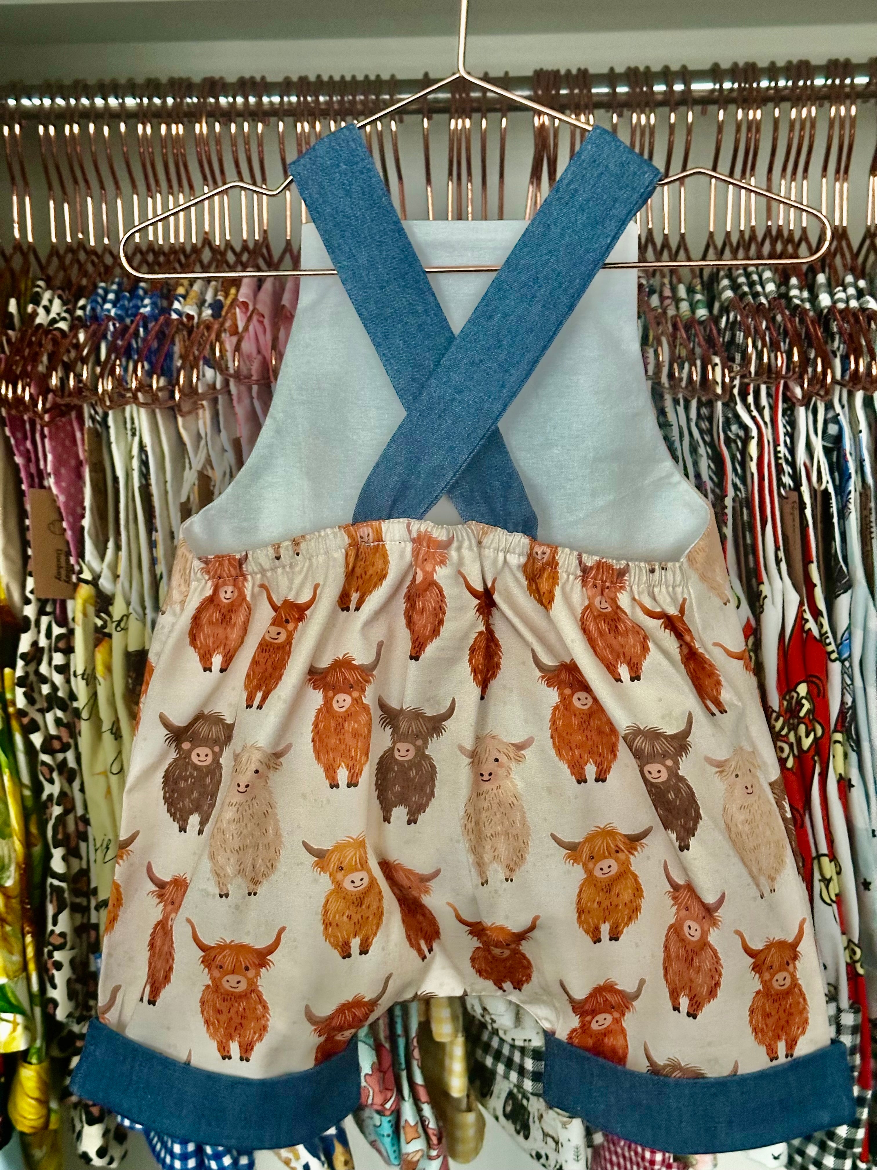Highland Cow Handmade Overalls | Country Collection