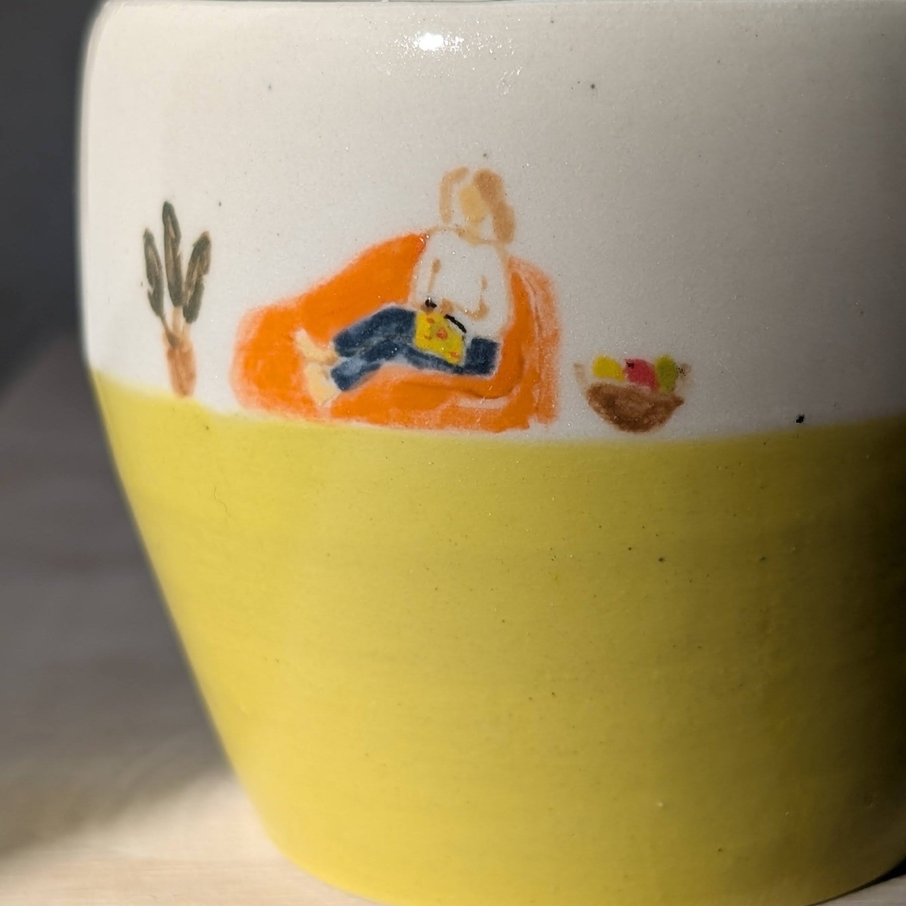 Ceramic handpainted "Crocheting Lady" Mug