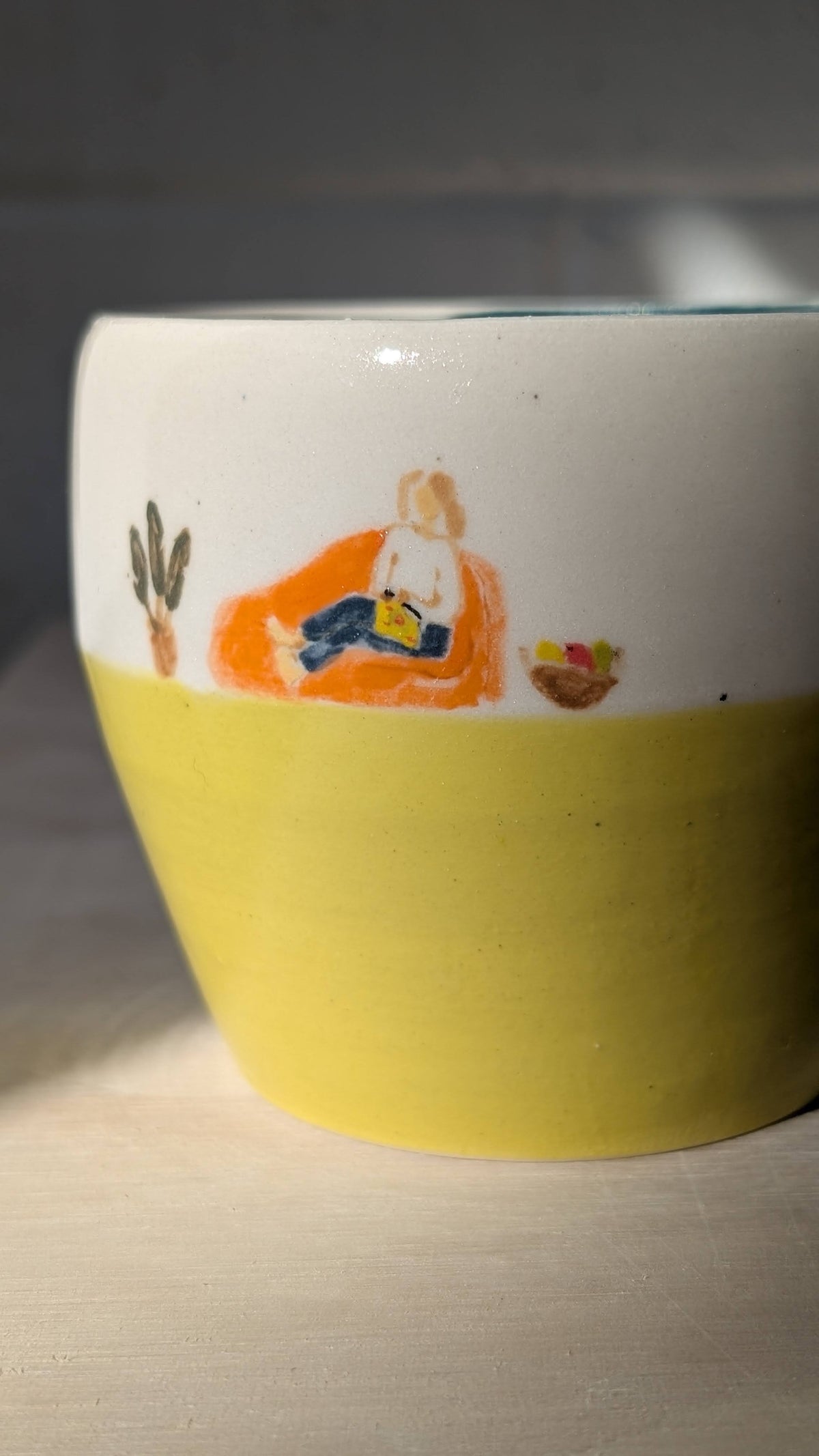 Ceramic handpainted "Crocheting Lady" Mug