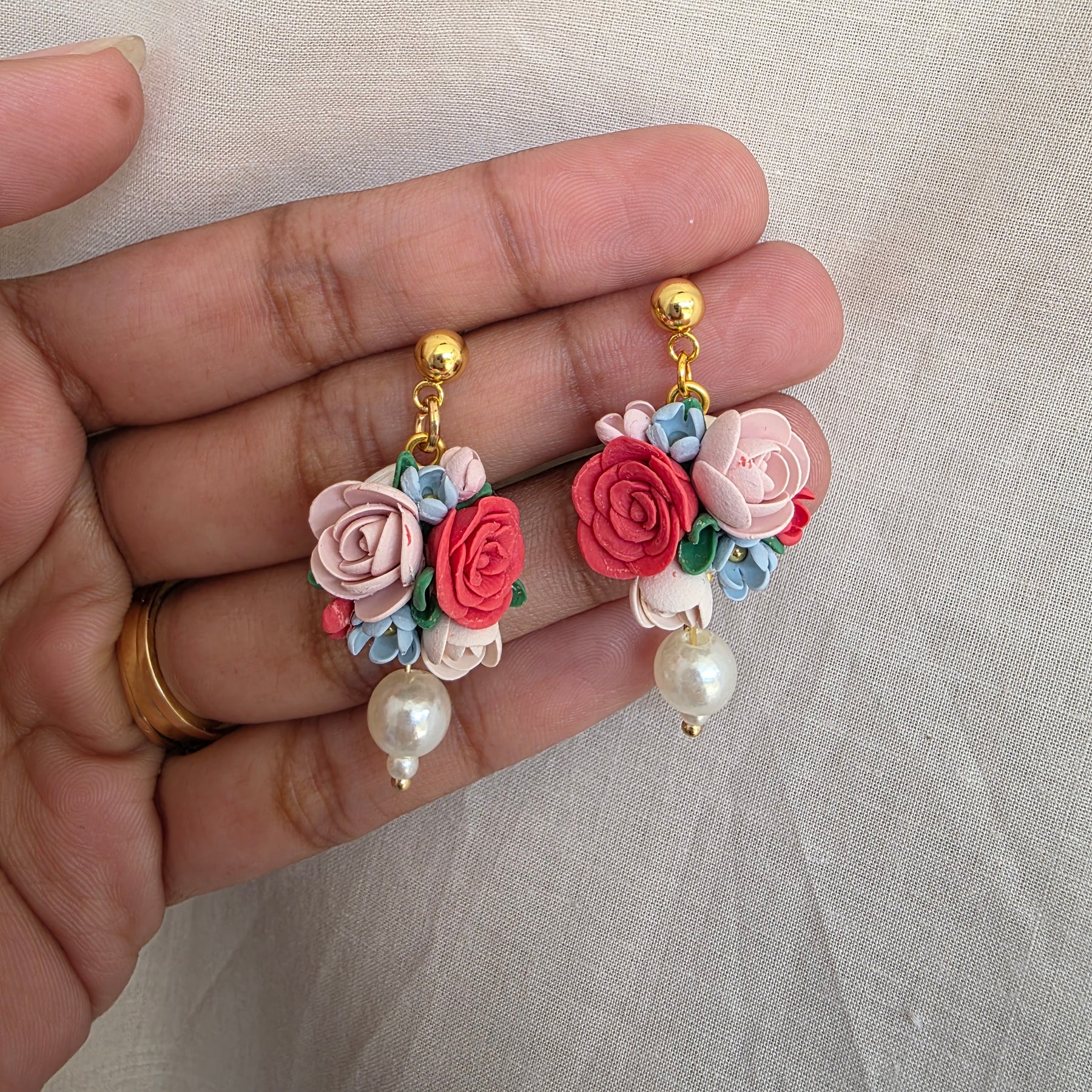 Rosé Garden Floral Earrings | Handmade Polymer Clay Earrings | Dangle & Stud Styles | Romantic Floral Jewellery