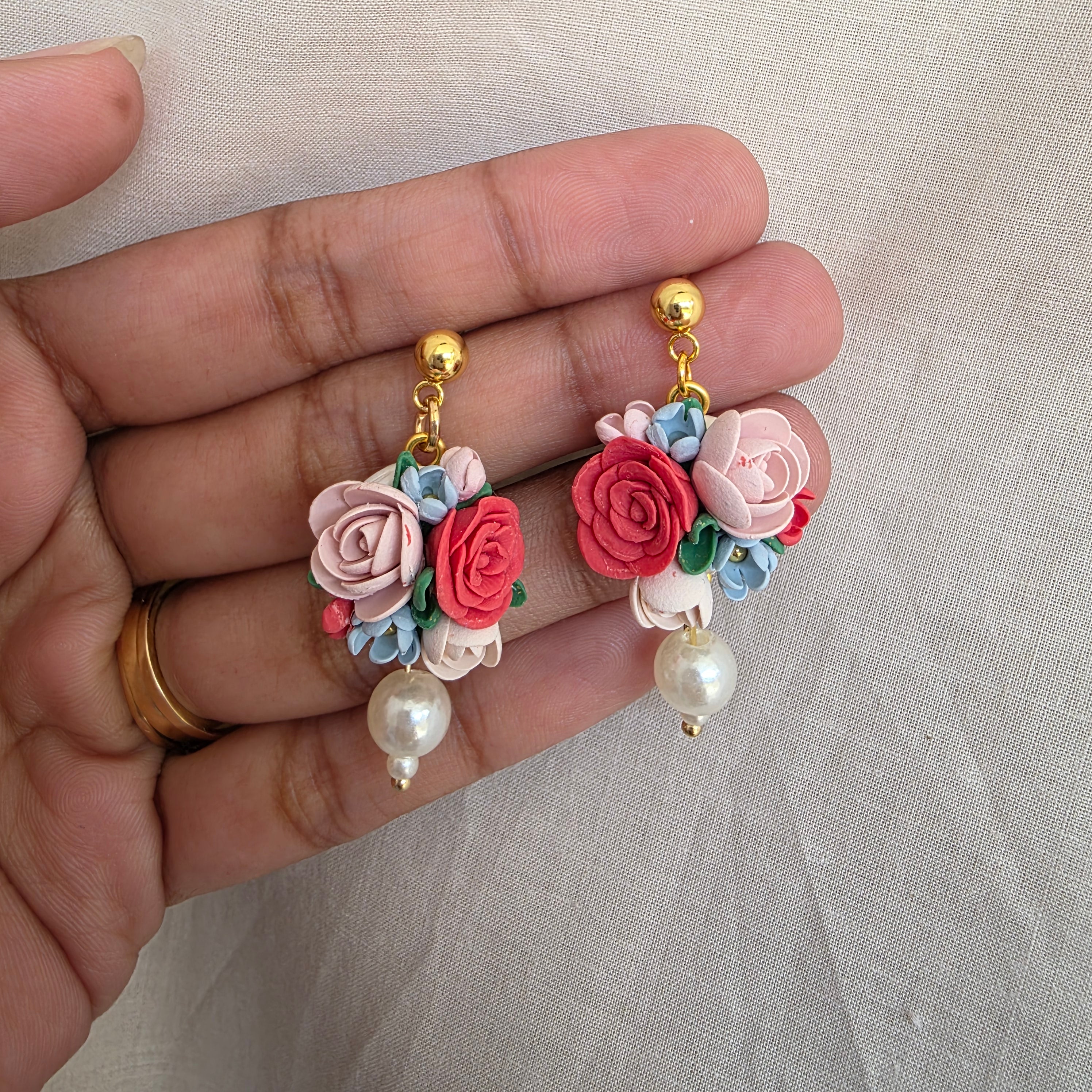 Rosé Garden Floral Earrings | Handmade Polymer Clay Earrings | Dangle & Stud Styles | Romantic Floral Jewellery