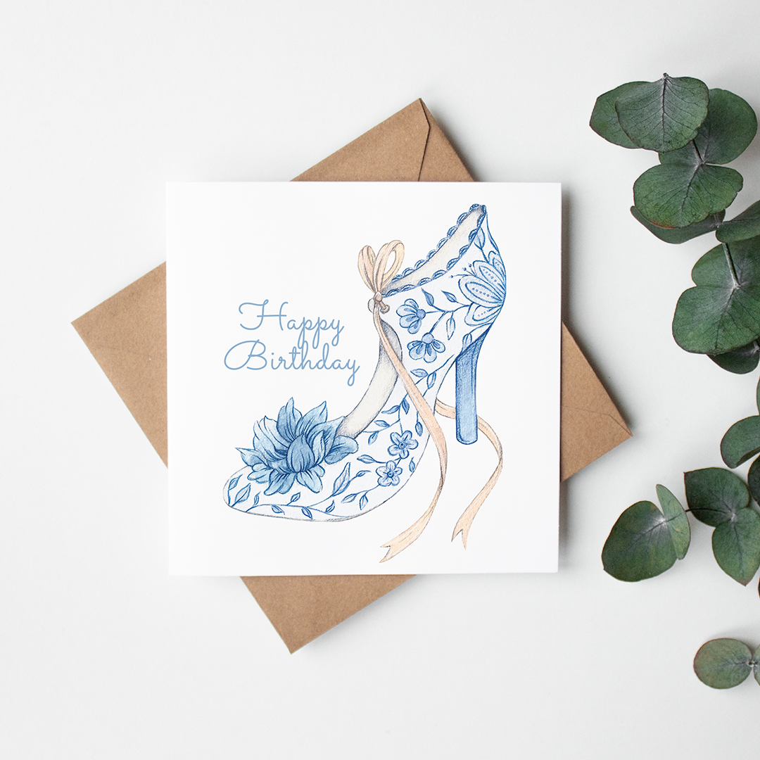 Morganne Blue Floral Shoe Birthday Card