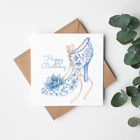 Morganne Blue Floral Shoe Birthday Card