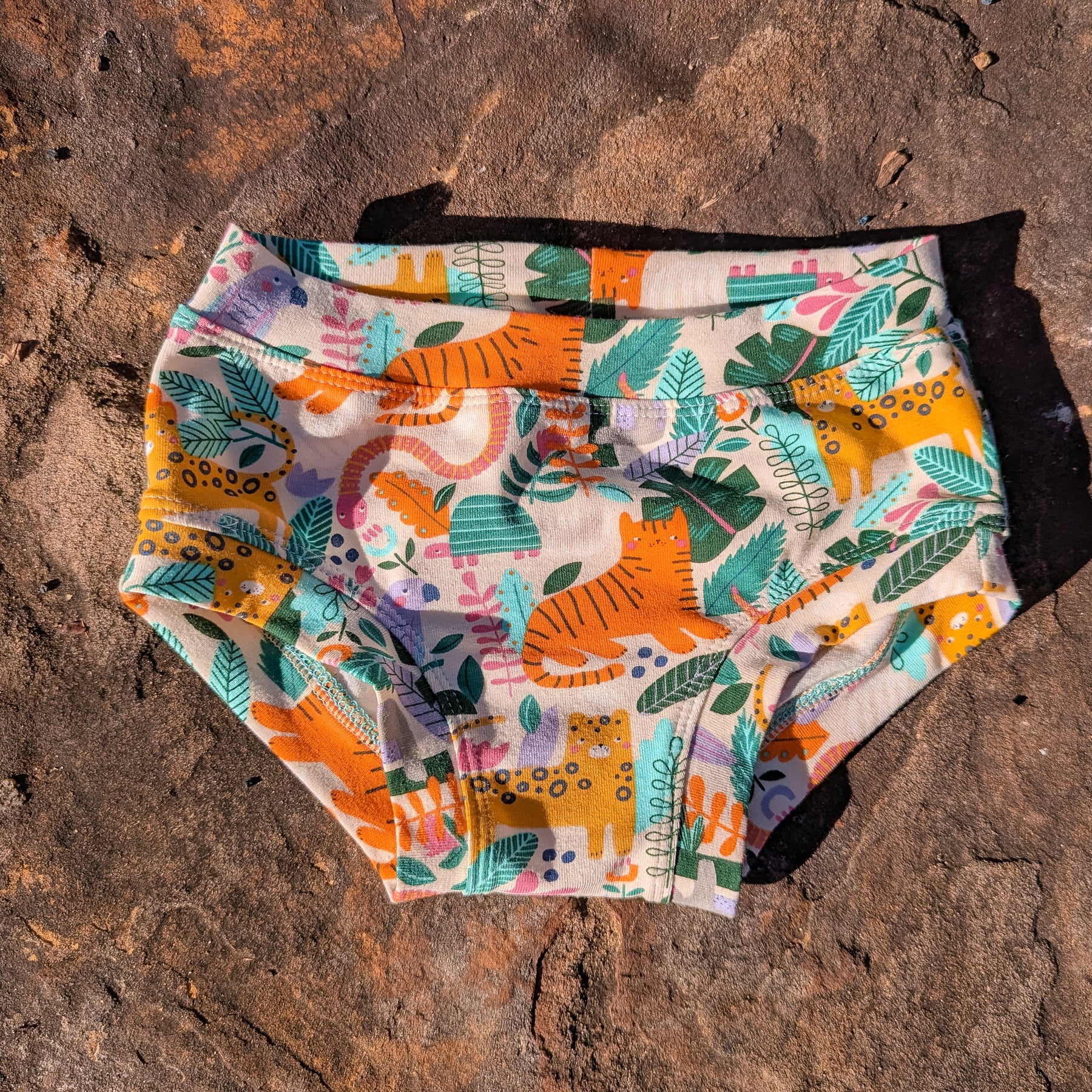Fun animal organic underpants for kids sizes 1 to 12