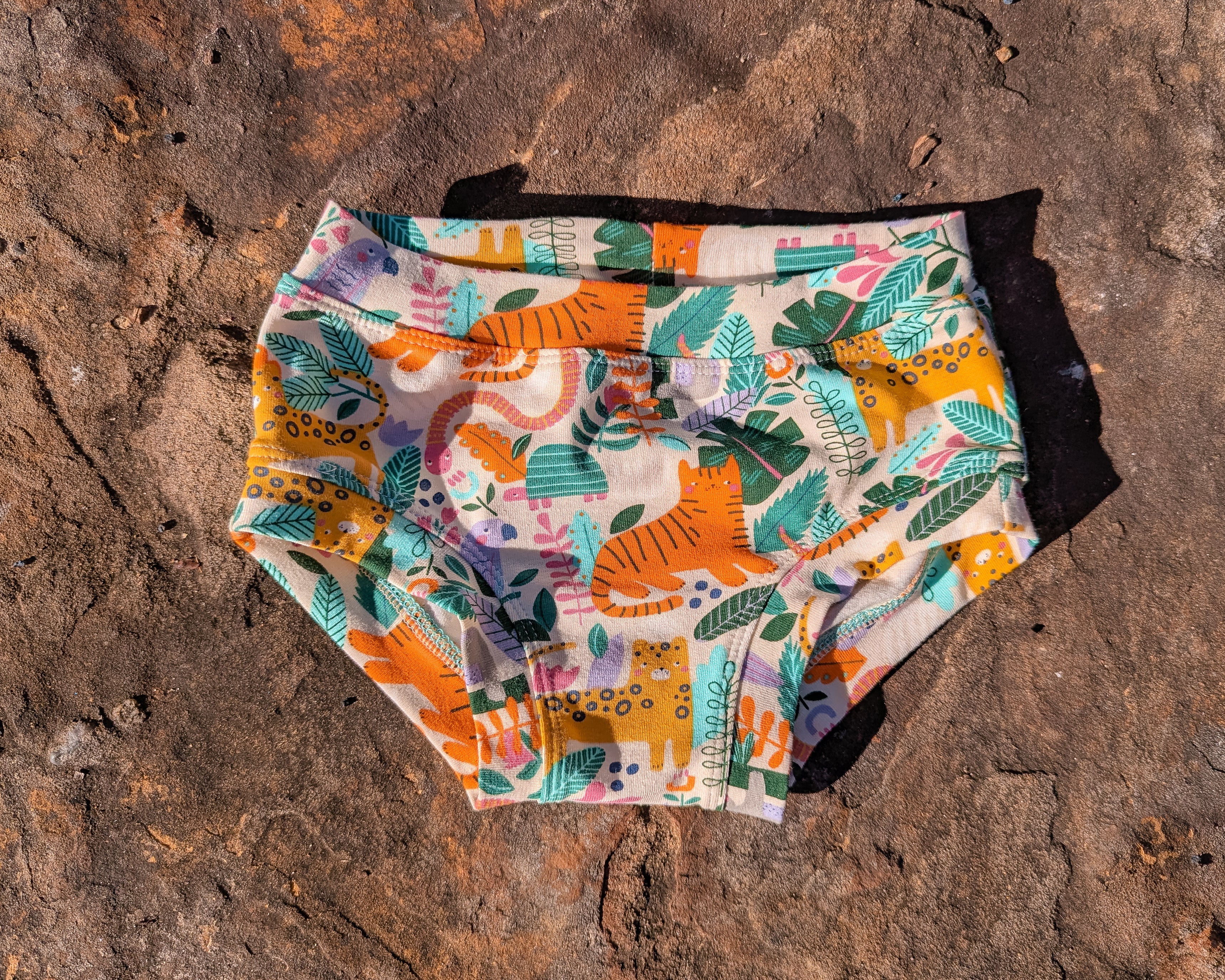 Fun animal organic underpants for kids sizes 1 to 12