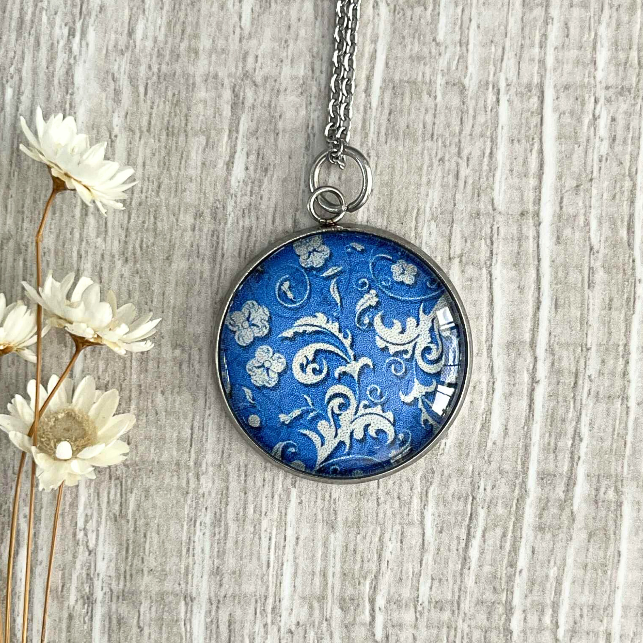 Royal Blue Fleur de Lis Style Pendant • Vibrant,Eye-catching and Timeless Pattern