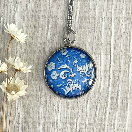 Royal Blue Fleur de Lis Style Pendant • Vibrant,Eye-catching and Timeless Pattern