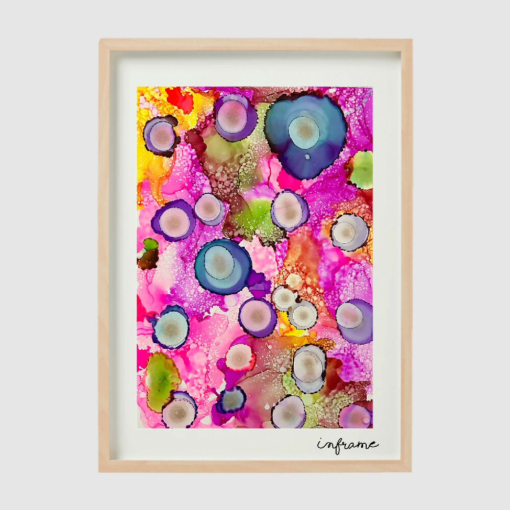 Pink Lollipop Bubbles Natural Frame