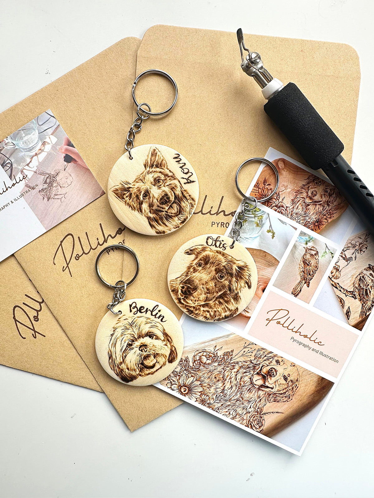 Custom Pet Portrait Key Ring – Handmade Pyrography on Wood