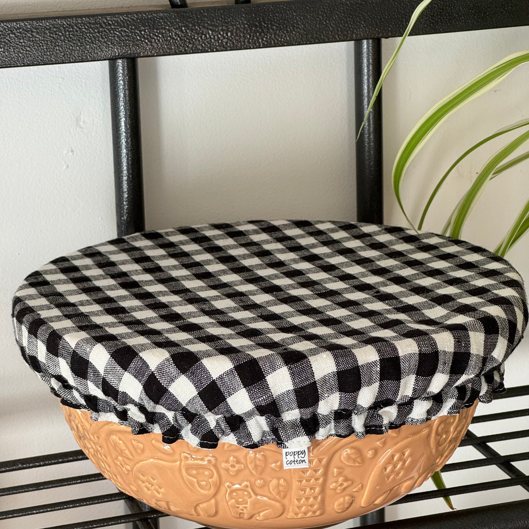 Black & White Linen Gingham Reversible Bowl Cover