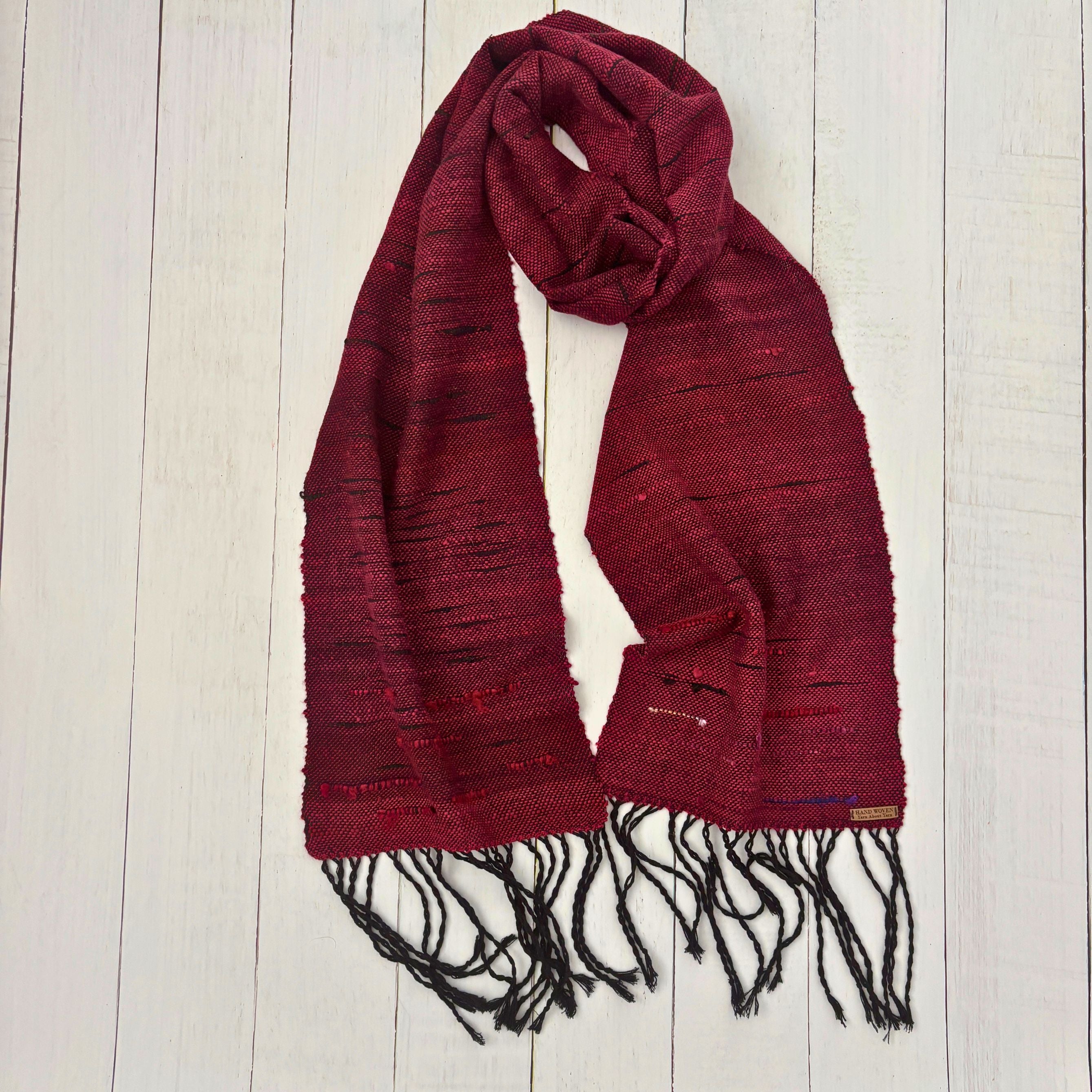 Handwoven Scarf - Crimson Red - Black