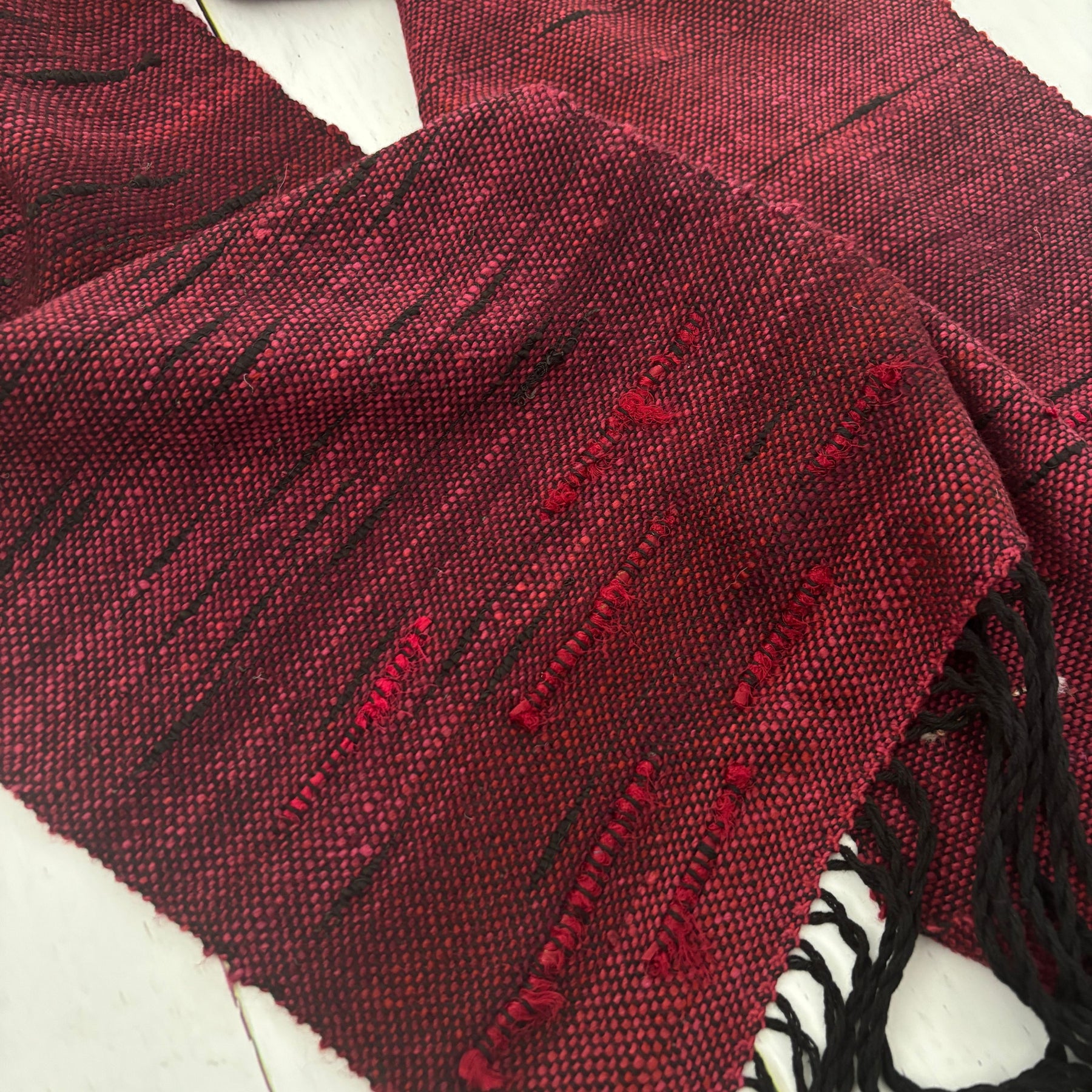 Handwoven Scarf - Crimson Red - Black