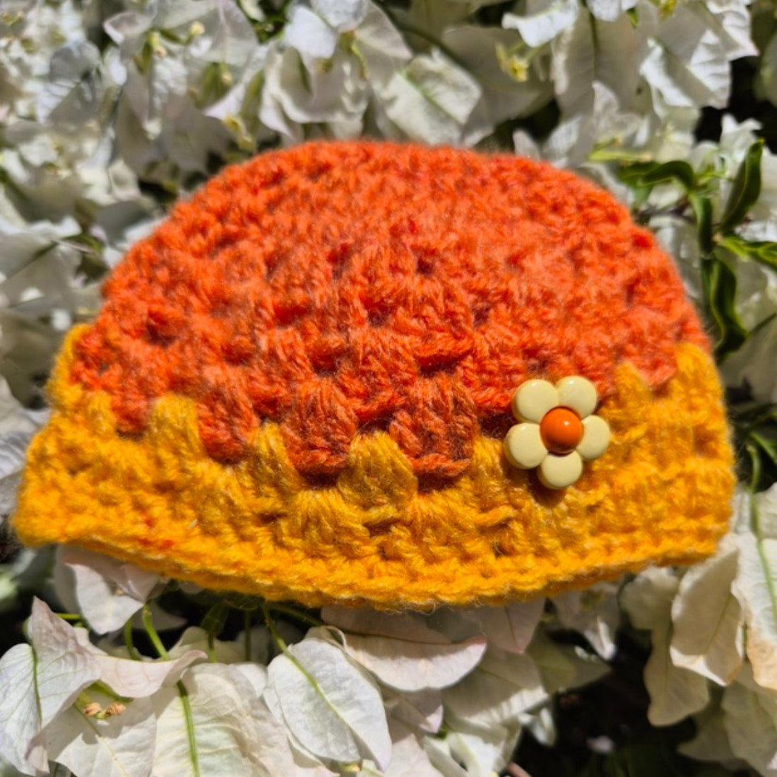 Crochet Two Toned Orange & Yellow Childs Beanie