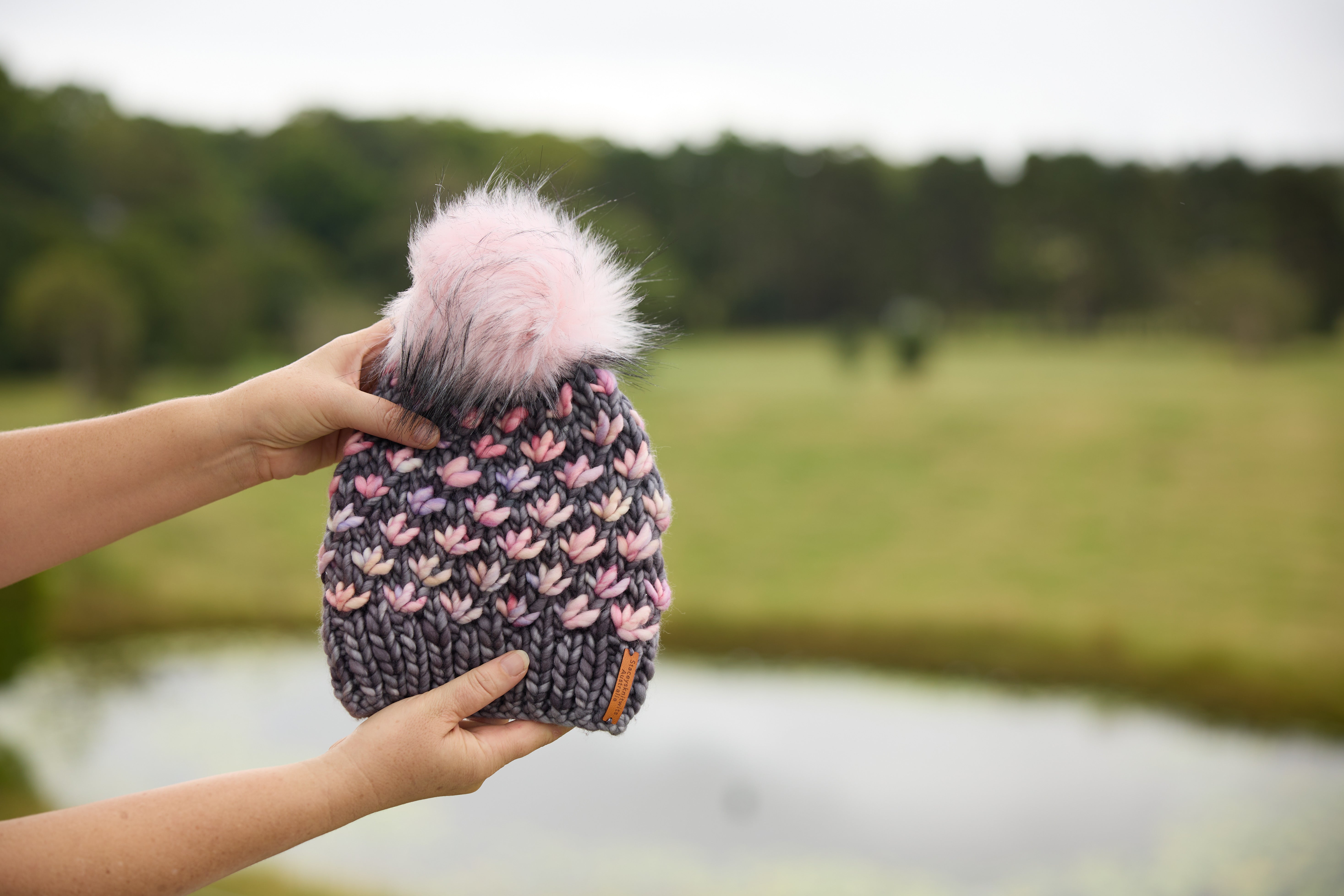 Ladies Beanie, Grey Beanie with PomPom