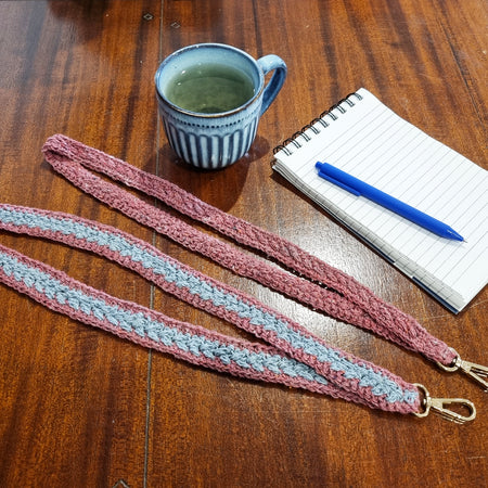 Crochet Lanyard - Pink & Blue upcycled denim yarn