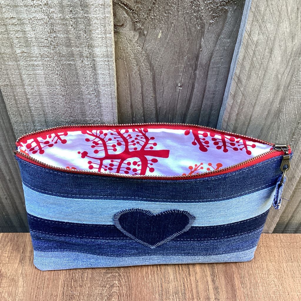 Upcycled Denim Pencil Case – Denim Heart Applique