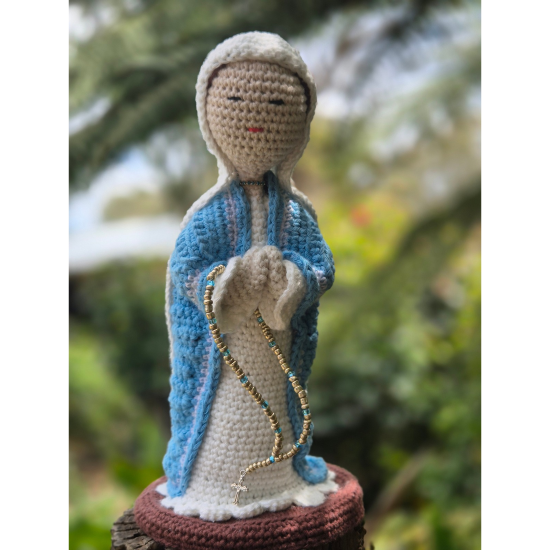 Handcrafted Crochet Virgin Mary Doll with Cross