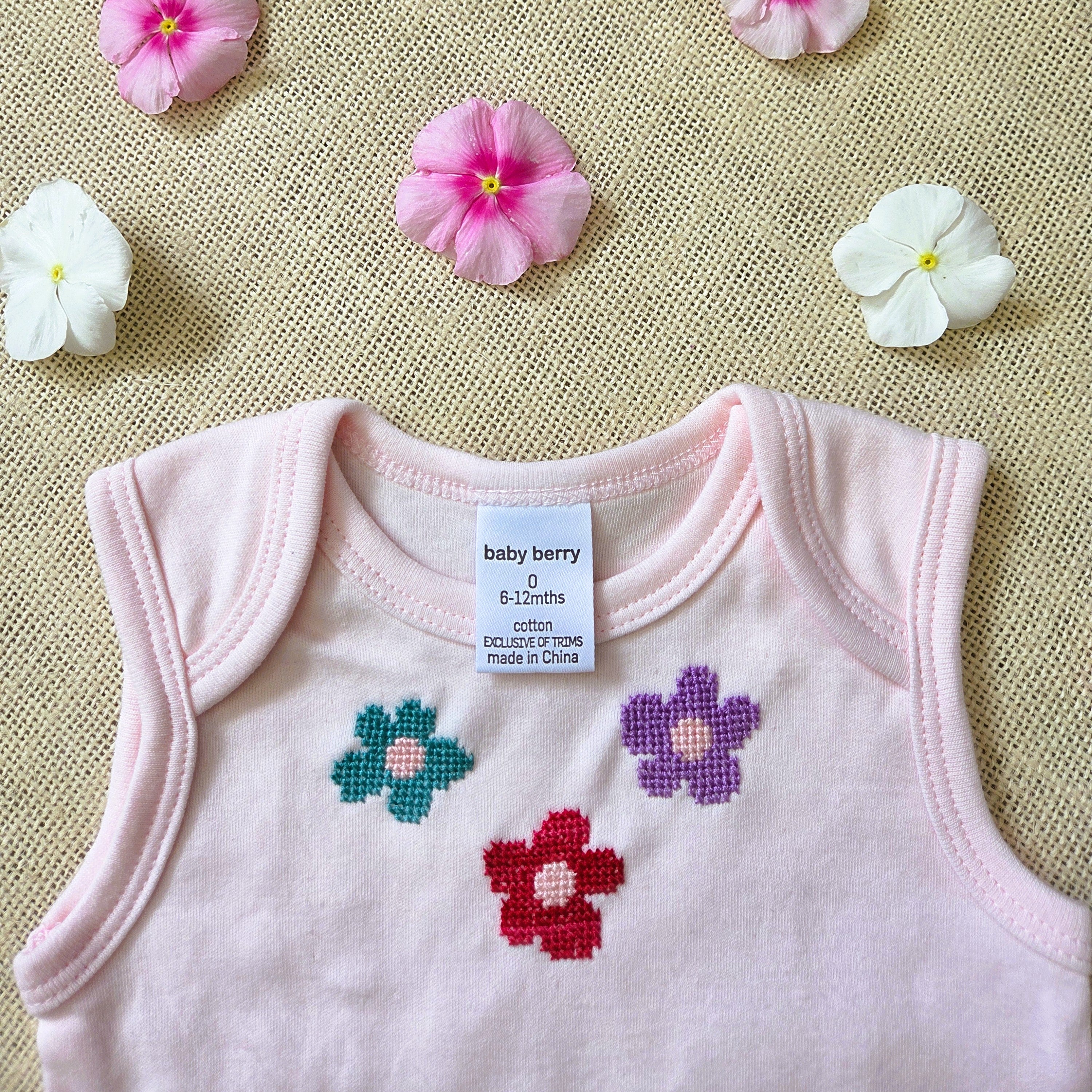 "Little Bloom" Sleeveless Pink Onesie, Bummies & Bow (6-9 Months)