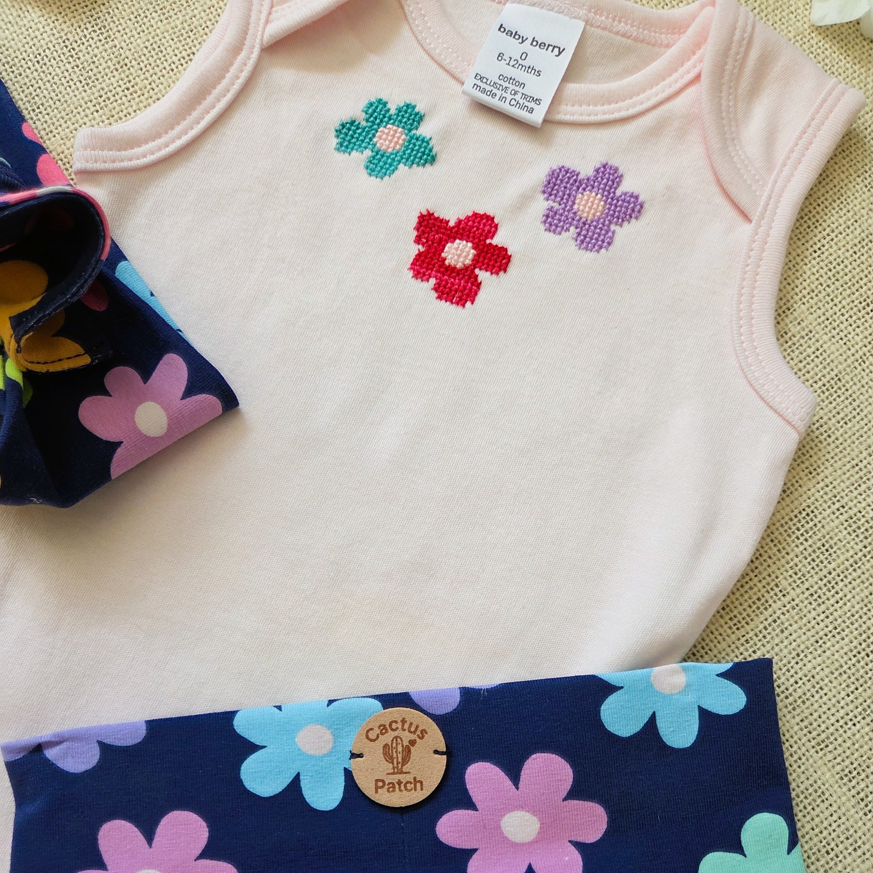 "Little Bloom" Sleeveless Pink Onesie, Bummies & Bow (6-9 Months)