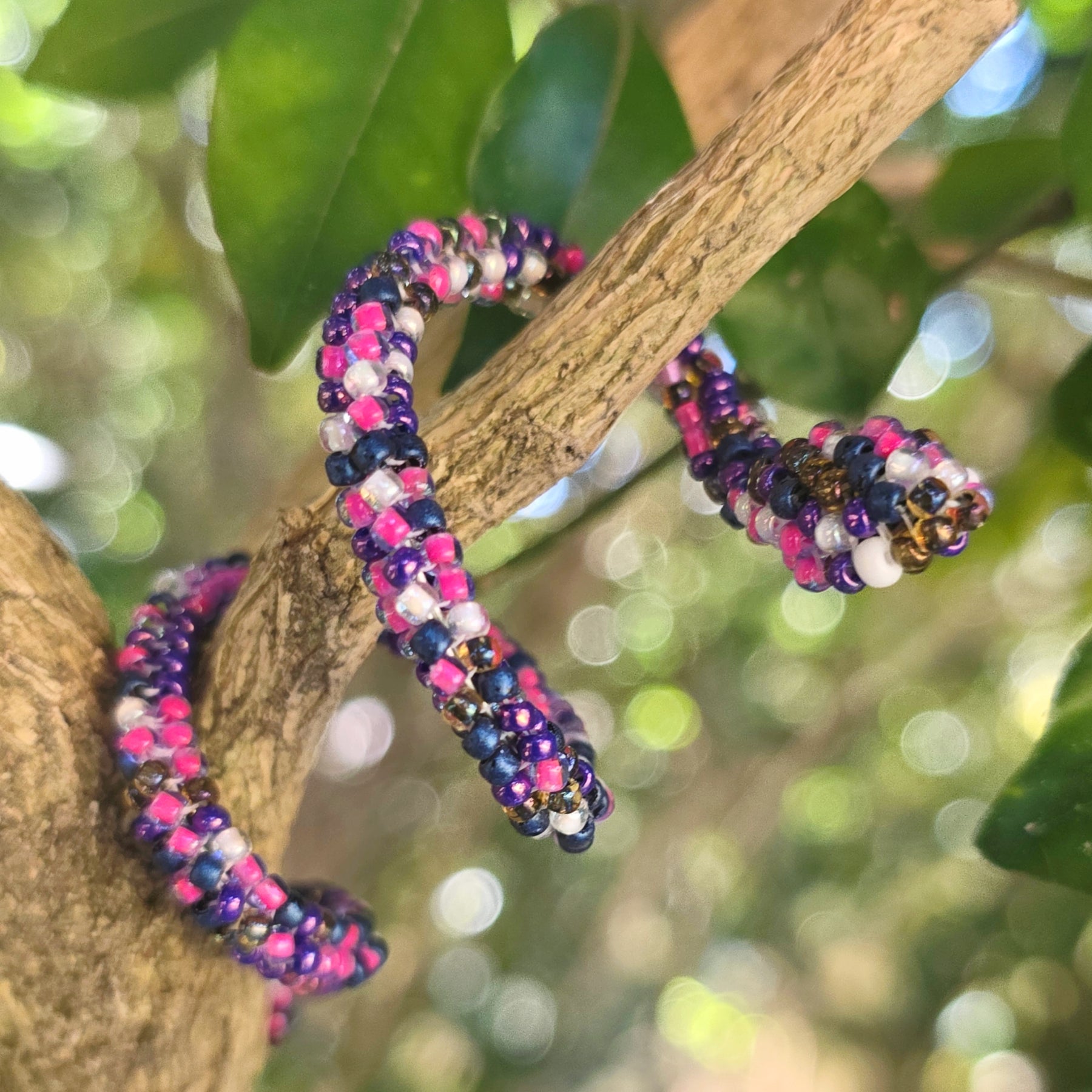 Flexible Beaded Snake Ring - Purple Rain