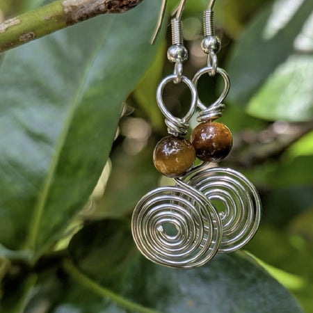 Tigers eye gemstone spiral earrings | self-confidence | balance | stability