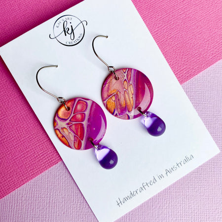 Pink Purple Orange Hand Painted Earrings