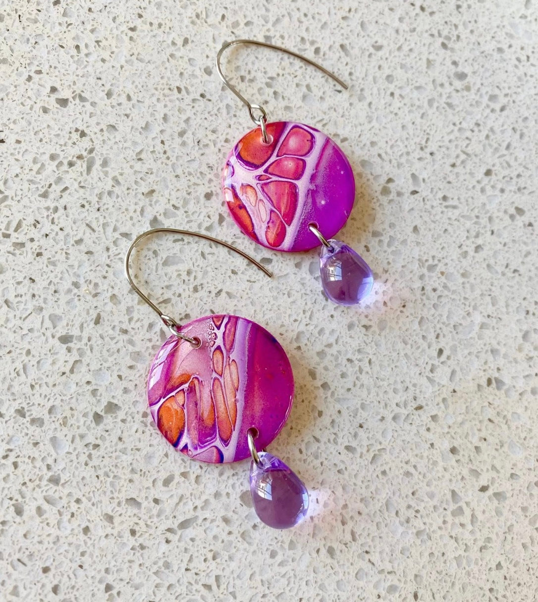 Pink Purple Orange Hand Painted Earrings