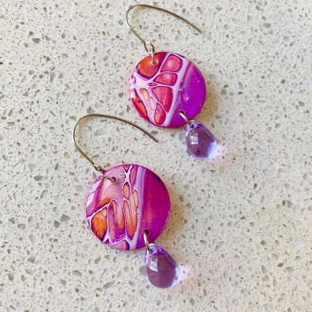 Pink Purple Orange Hand Painted Earrings