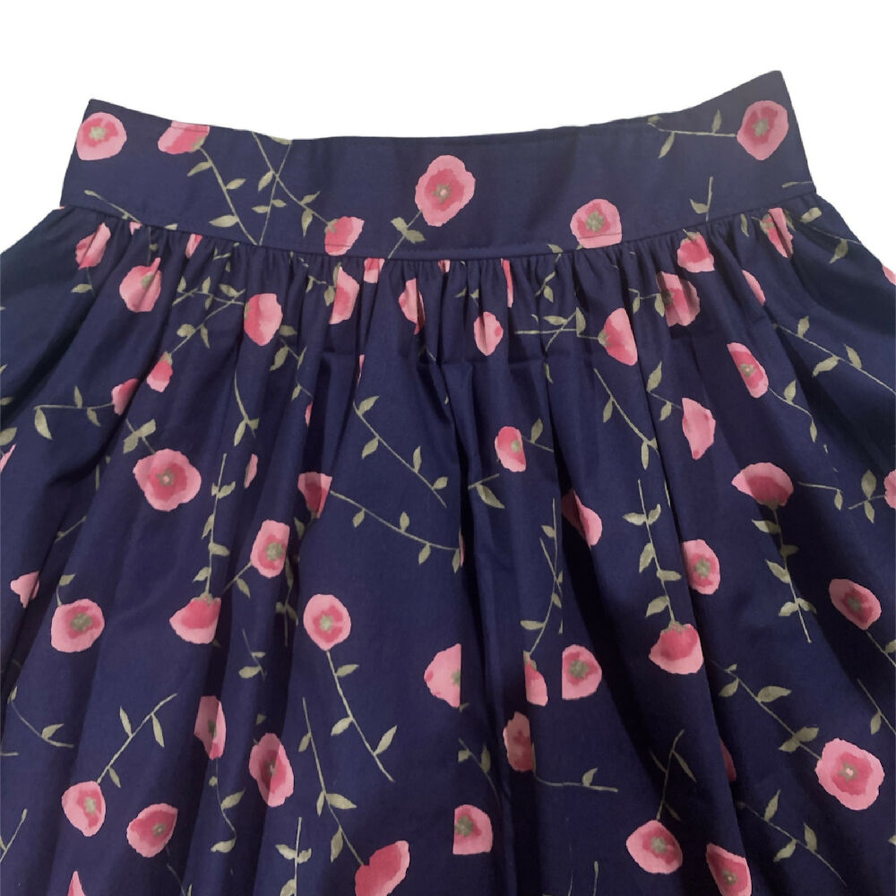 SIZE 12 Navy with Pink Flower Girls High Waisted Skirt
