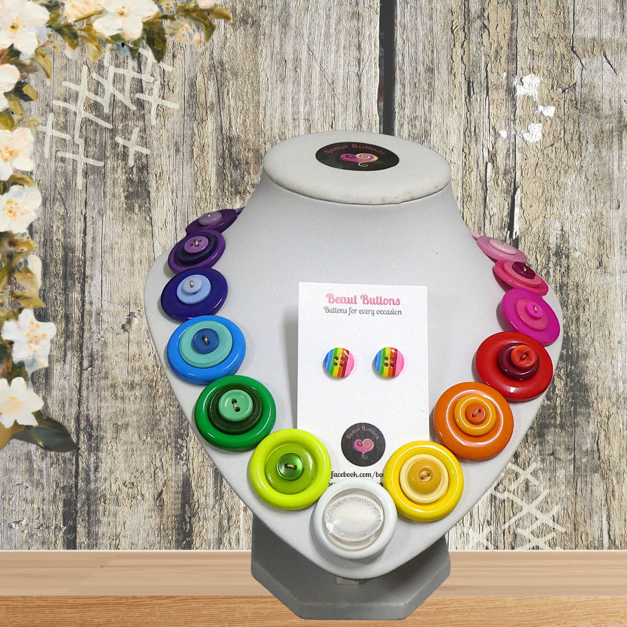 Colorful button necklace and earrings - Rainbow Connection