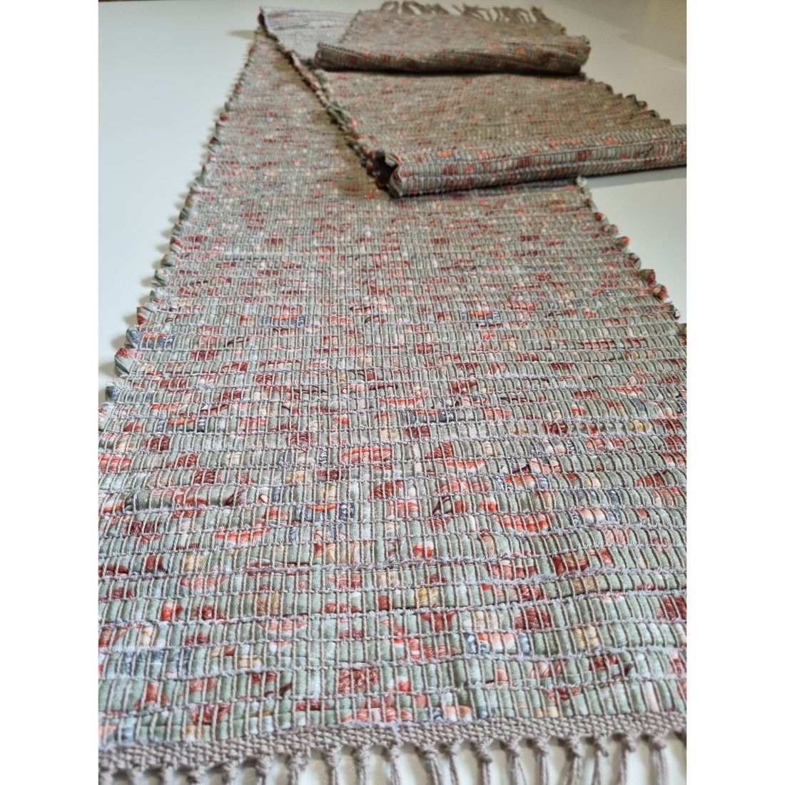 Handwoven mushroom print cotton fabric table runner