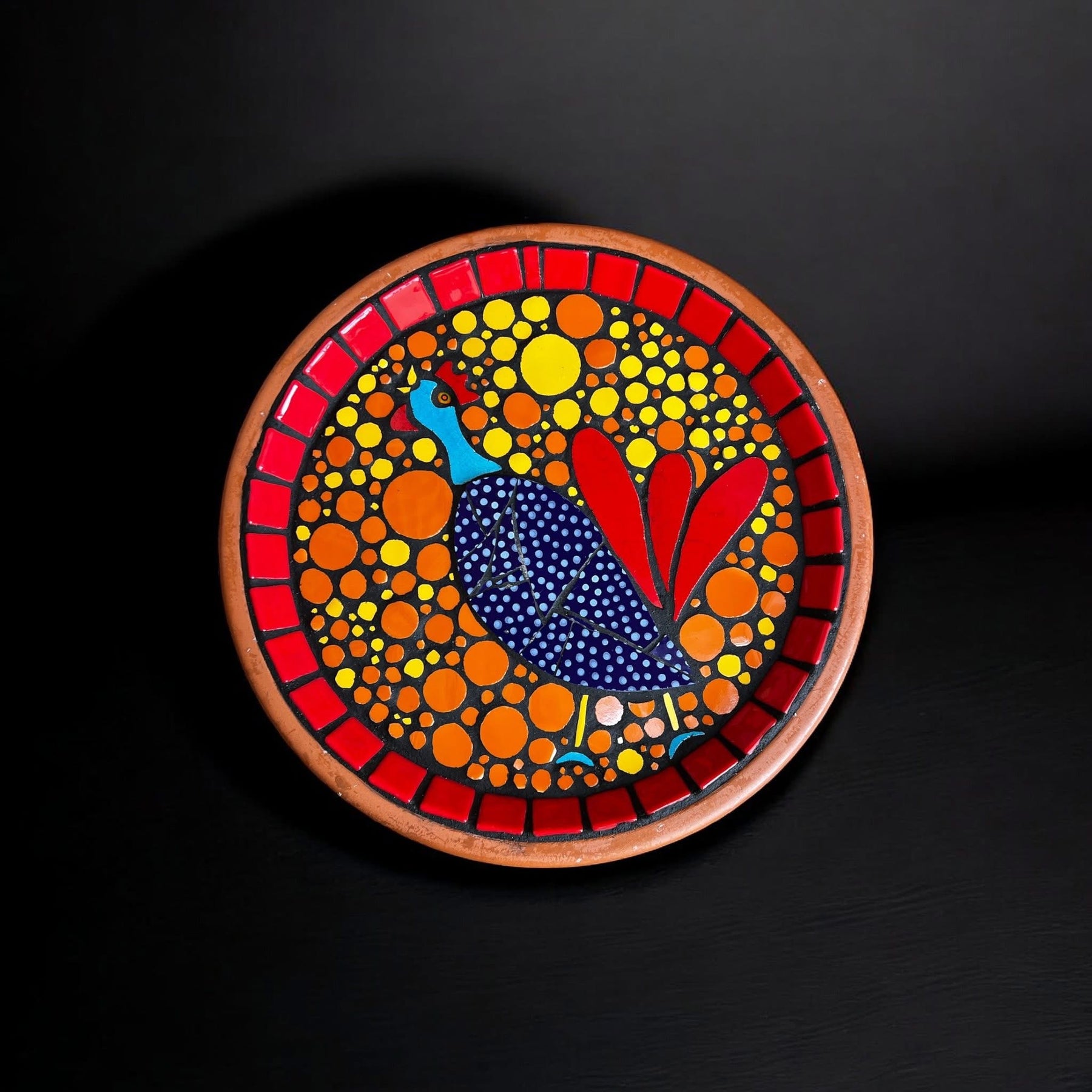 Mosaic Birdbath. Rooster.