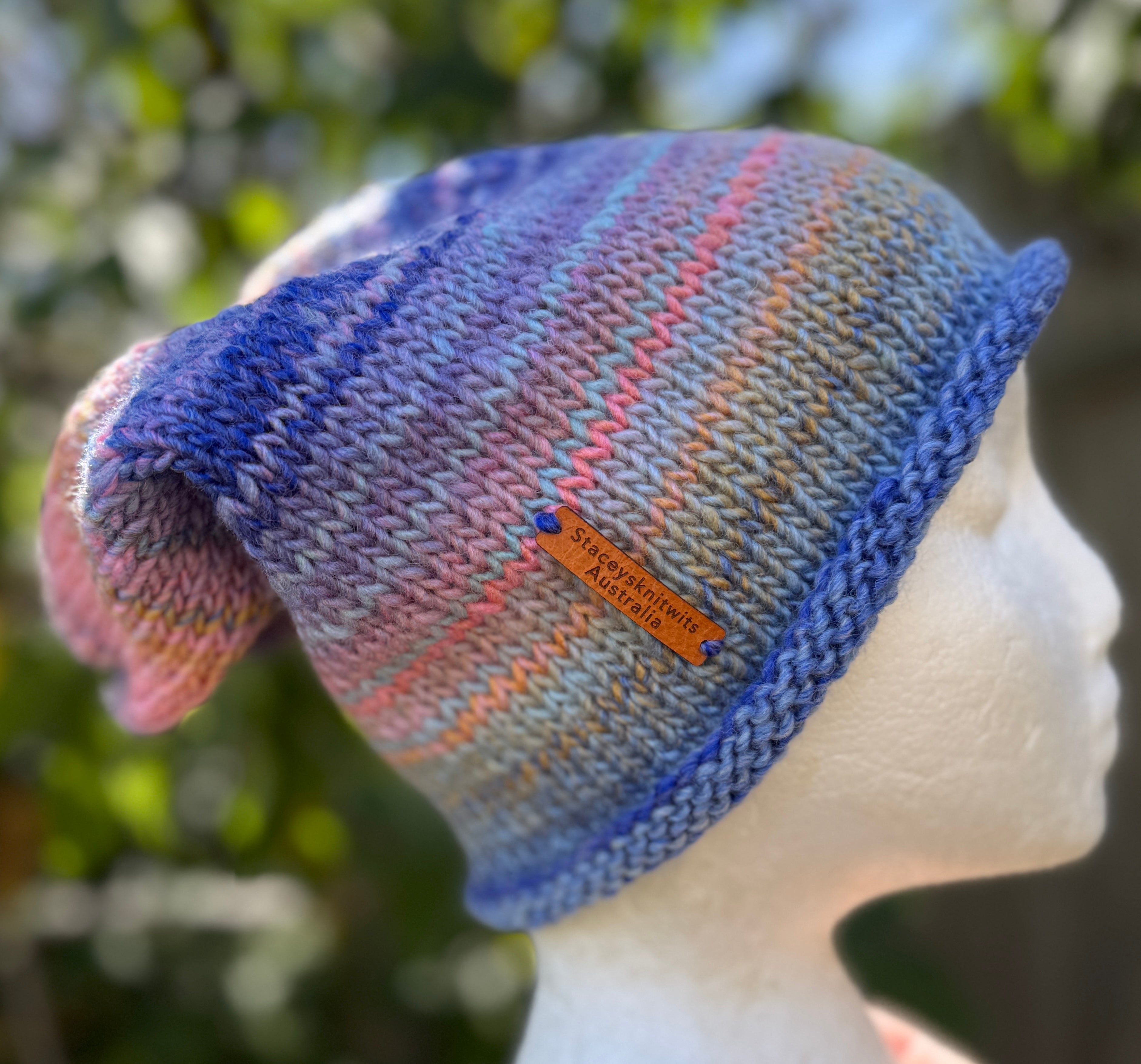 Slouchy Beanie, Unisex Knitted Rainbow Beanie