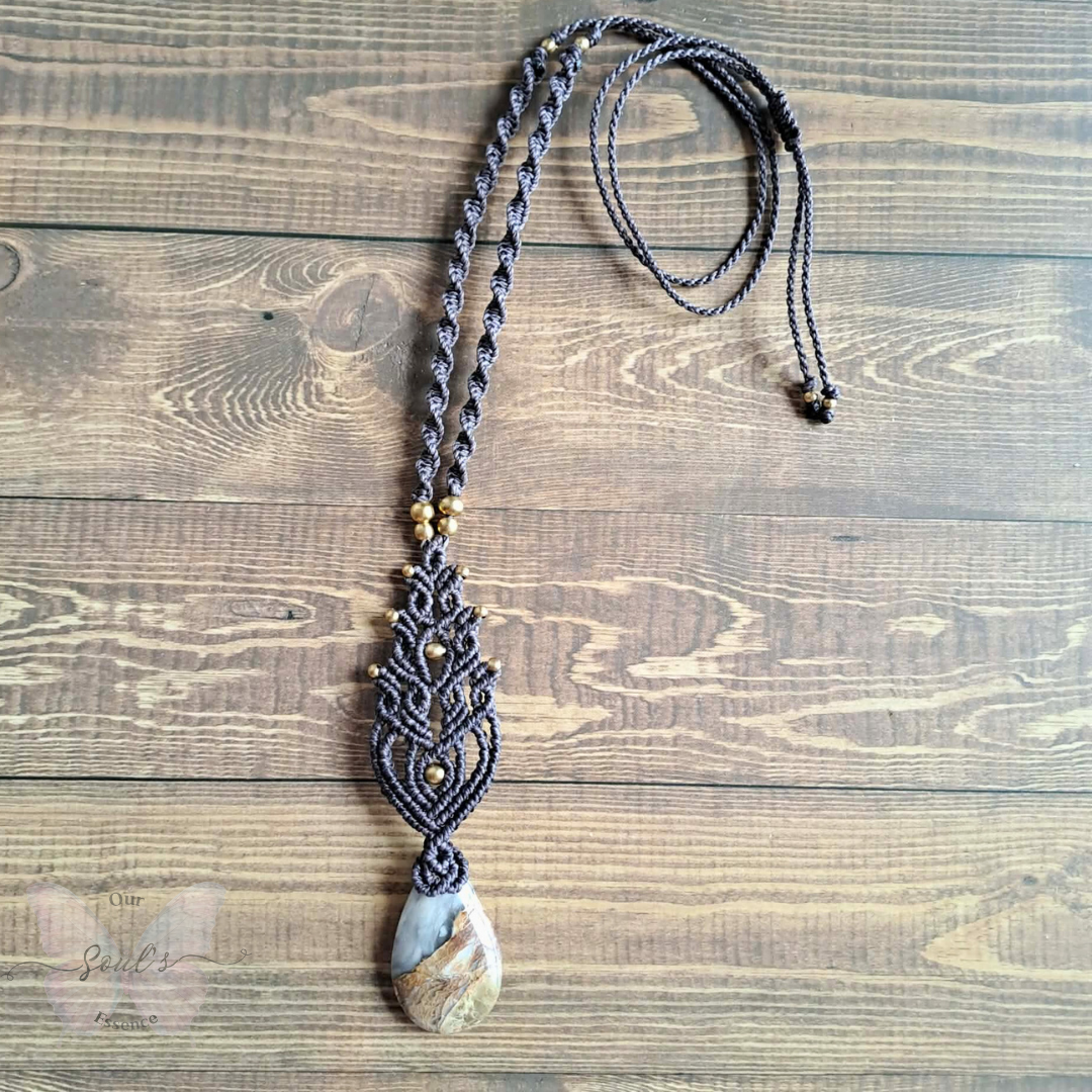 Purple Chalcedony Micromacrame Necklace