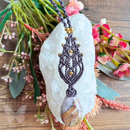 Purple Chalcedony Micromacrame Necklace