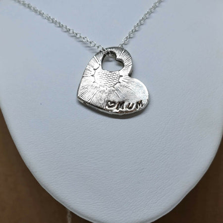 Handmade Fine Silver Daisy Mum Heart Textured Pendant