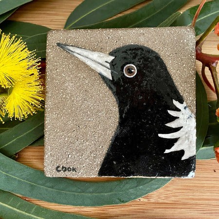 Handmade and Painted Australian Magpie Ceramic Wall Art or Garden Tile
