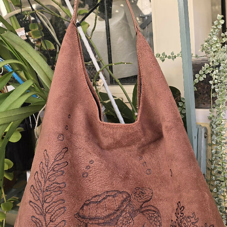 Turtle pyrography shoulder bag