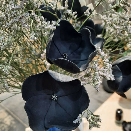 Handmade Ceramics - Black Poppies on Florist Wire