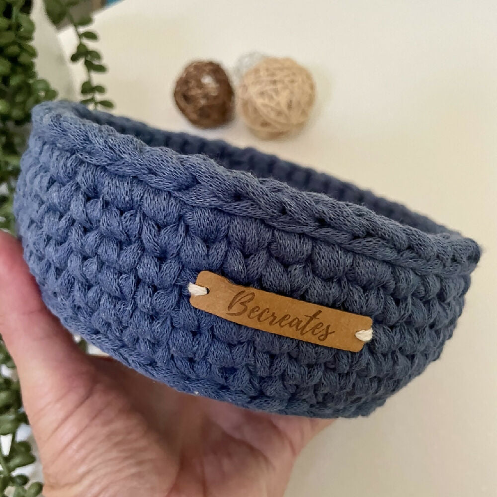 Crochet handmade basket | Home Decor | Small Denim Blue