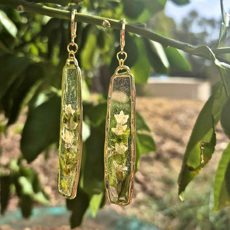 Gold Framed Resin flower Drop Earrings