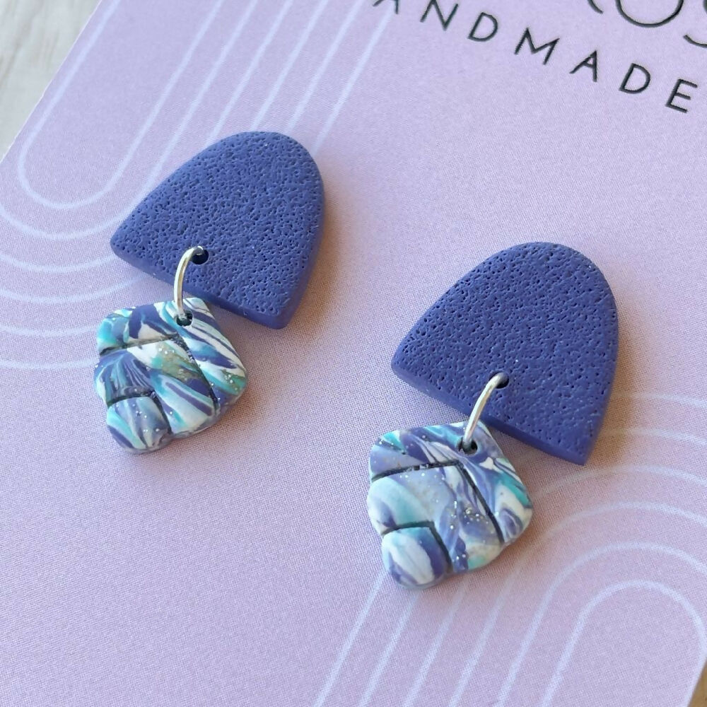 Small purple drop polymer clay earrings 6