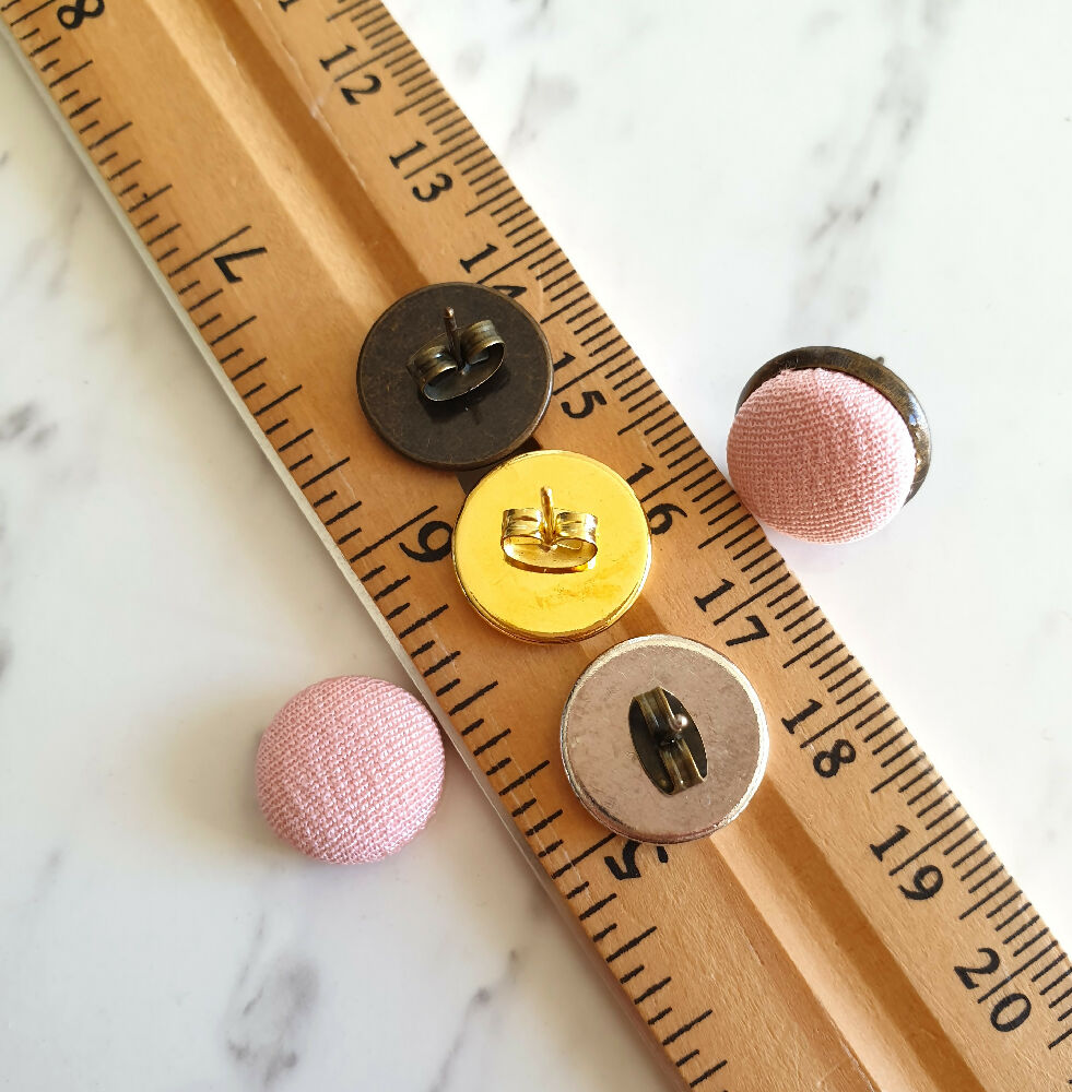 1.4cm Round Pale Pink Kimono Fabric Cabochon stud earrings