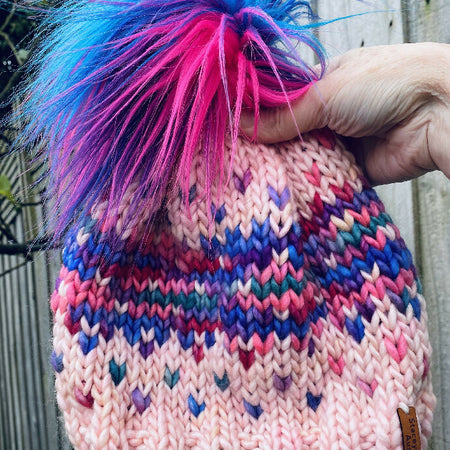 Pink Beanie, Pink Merino Pompom Beanie